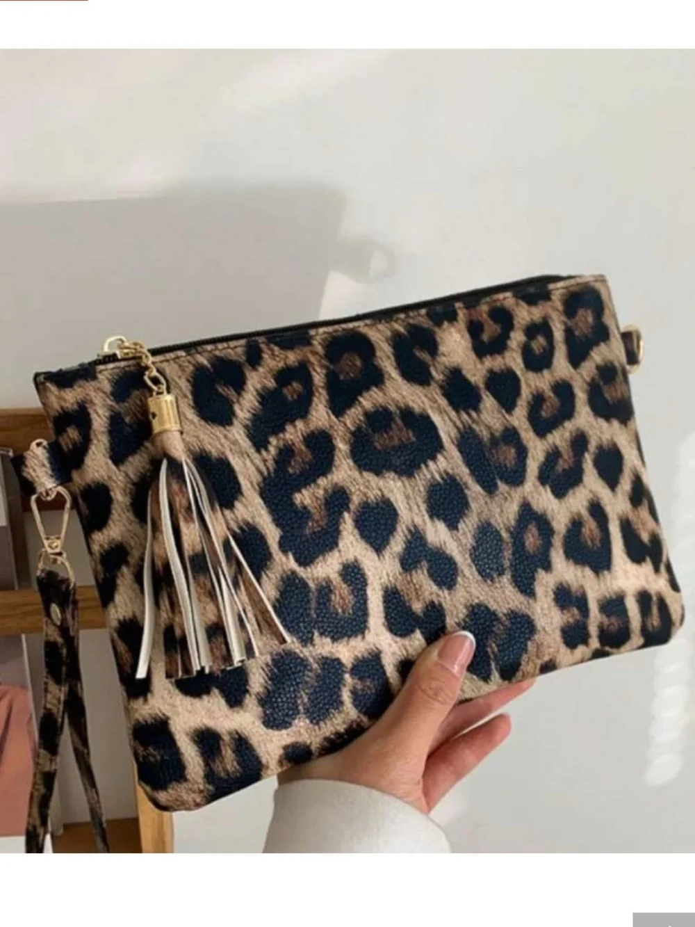Leopard Print Clutch Bag - Beige/Black